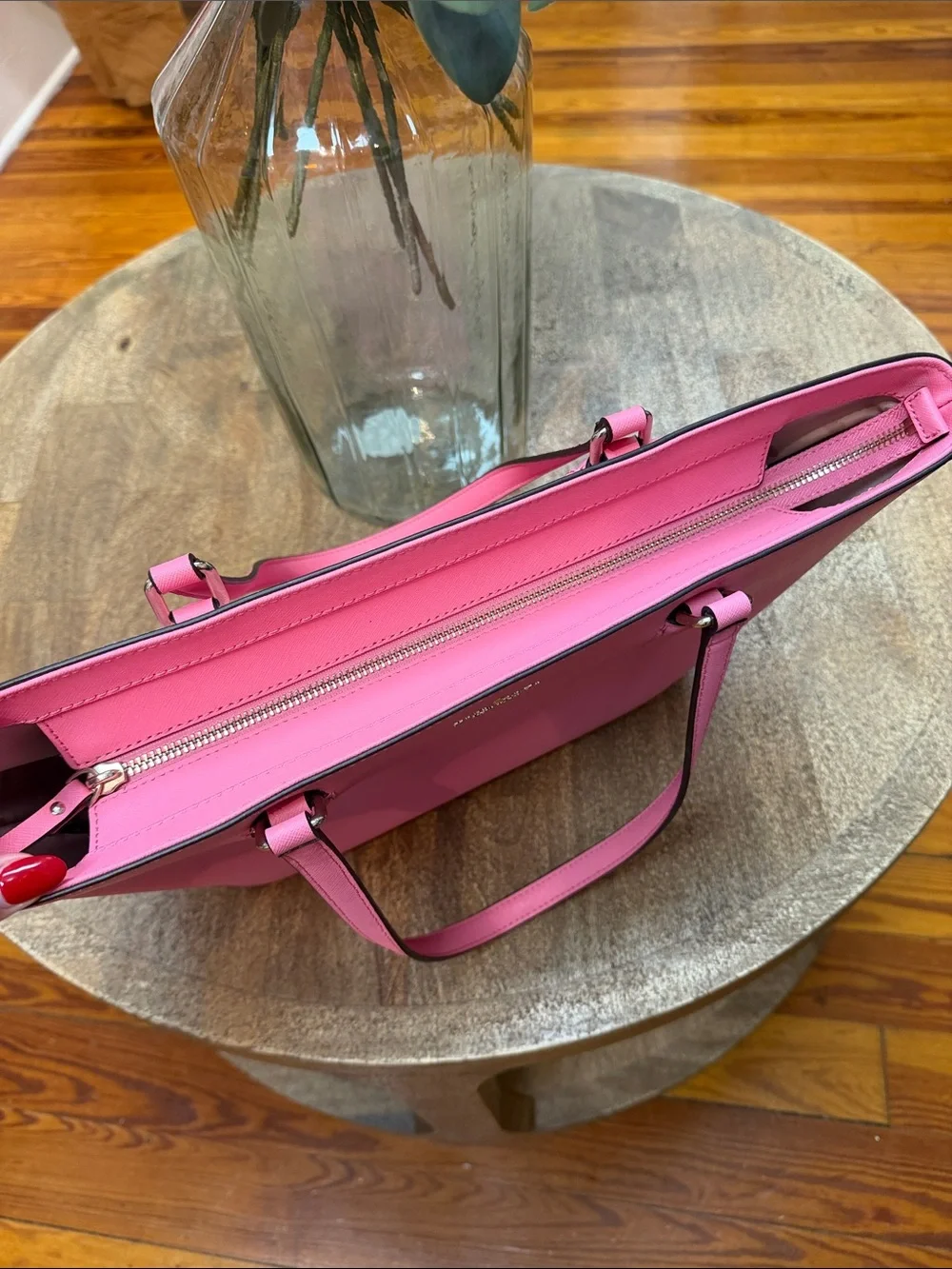 kate spade Pink Saffiano Tote with Gold Logo